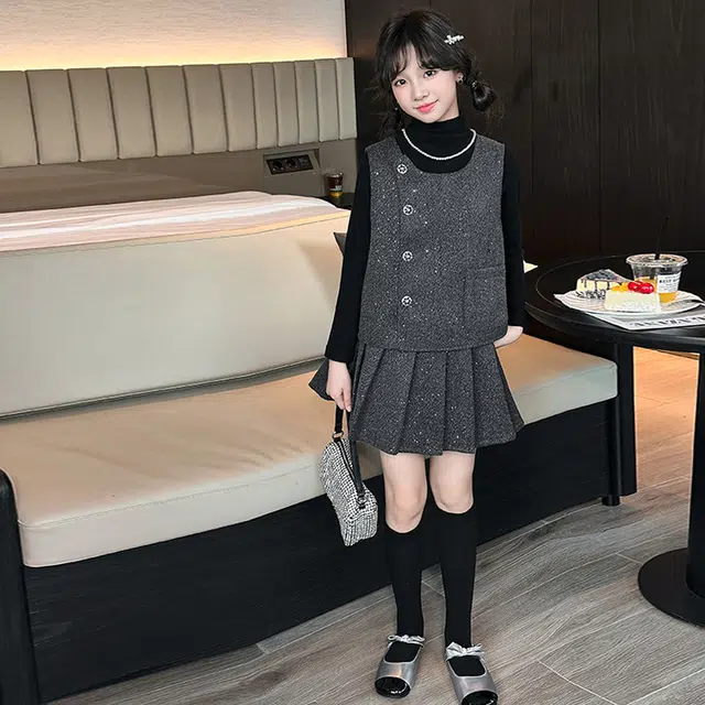 儿童款 木木兔裙装套装 时髦洋气秋季女童裙子 大童 小香风蝴蝶结三件套 柔软百搭潮流青春时尚