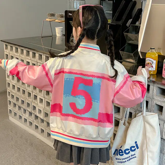 木木兔 棒球服 青春时尚 女大童外套学院风宽松舒适春秋季 简约百搭休闲运动 字母拼色潮流洋气 青少年