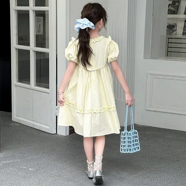 木木兔连衣裙 时髦洋气夏季薄款宽松舒适中大童时尚百搭女孩泡泡袖裙子