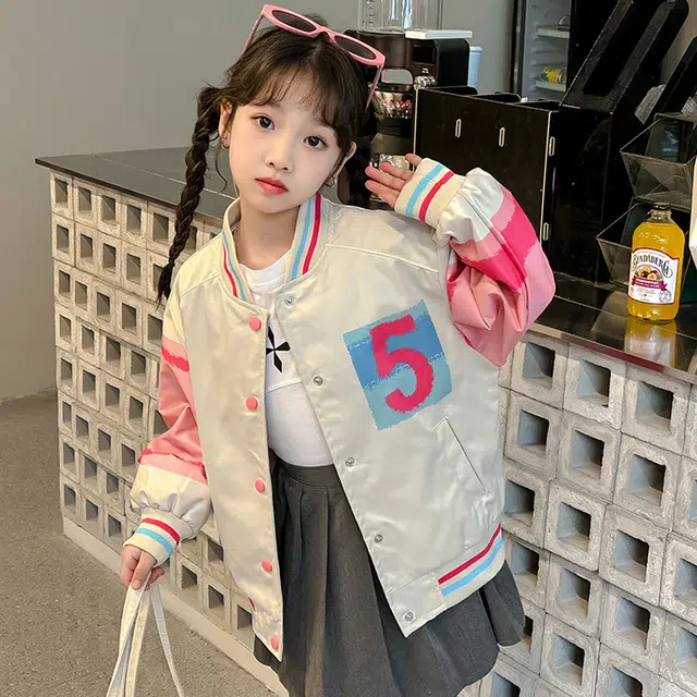 木木兔 棒球服 青春时尚 女大童外套学院风宽松舒适春秋季 简约百搭休闲运动 字母拼色潮流洋气 青少年