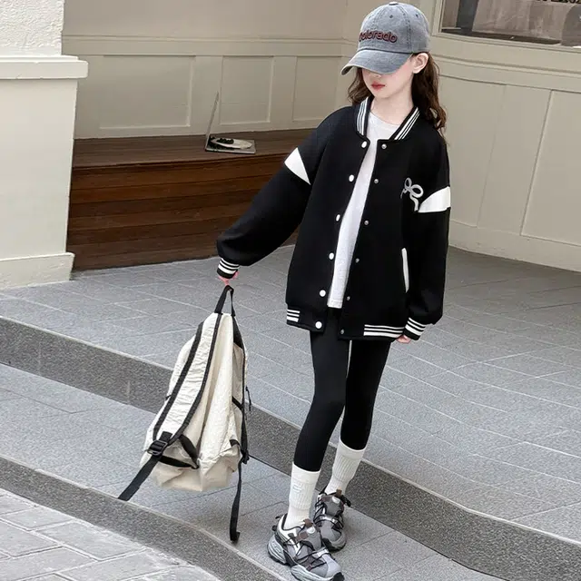木木兔 棒球服 青春时尚潮流女大童外套学院风 甜美宽松舒适秋季简约百搭休闲运动洋气 青少年