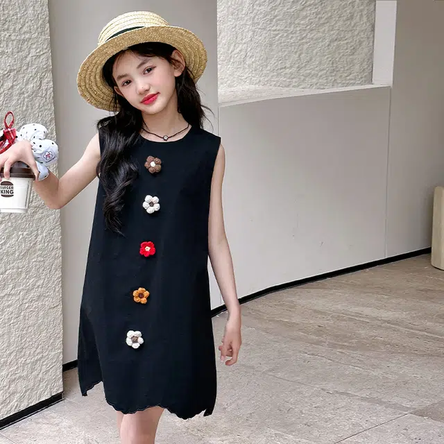 木木兔连衣裙 时髦洋气夏季薄款宽松舒适中大童时尚百搭个性女孩无袖背心裙子