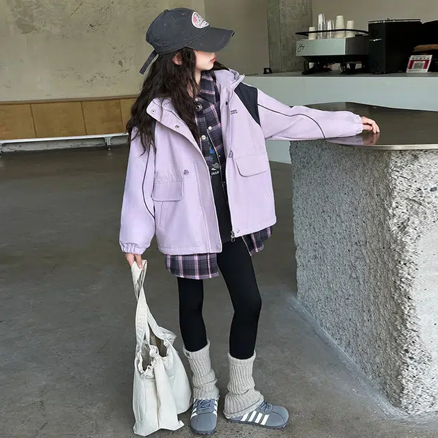 木木兔夹克 潮流时尚女童秋季外套 学生百搭休闲 美式宽松连帽 防水户外收腰 中大童女孩 时髦洋气 青少年