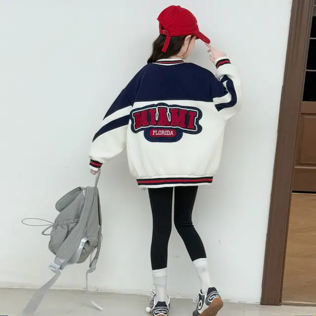 木木兔 棒球服 青春潮流时尚女大童外套学院风 宽松舒适春秋季 简约百搭休闲运动洋气 青少年