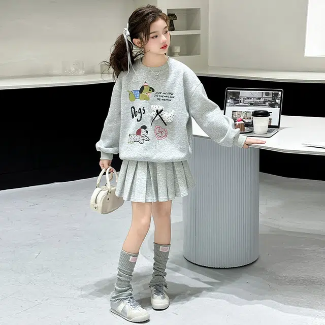 儿童款 木木兔裙装套装 时髦洋气秋季女童裙子 大童 学院风卫衣裙两件套 柔软百搭潮流青春时尚