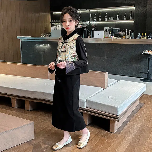 儿童款 木木兔裙装套装 时髦洋气秋季女童裙子 中大童 新中式长裙三件套 柔软百搭潮流青春时尚