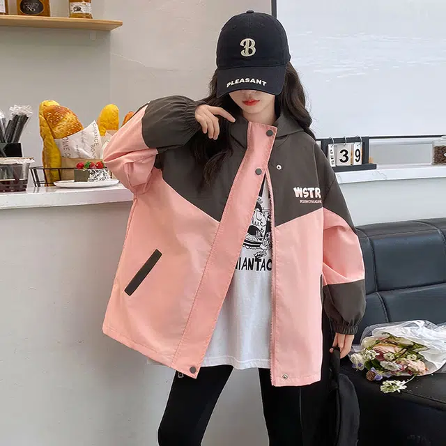 木木兔夹克 潮流时尚女童秋季外套 学生百搭休闲 防水户外 渐变色美式宽松连帽 帅气 中大童初中生 时髦洋气 青少年