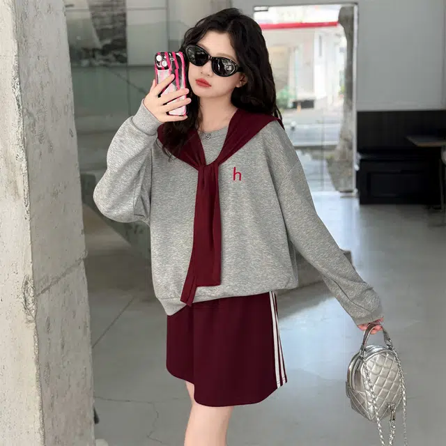 儿童款 木木兔裙装套装 髦洋气秋季女童裙子 大童 学院风甜美青春时尚三件套 柔软百搭潮流