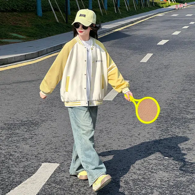 木木兔 棒球服  青春潮流时尚女童外套学院风洋气 宽松舒适秋季 简约百搭休闲运动字母  青少年