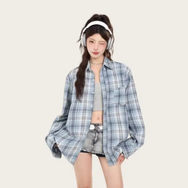 木木兔 潮流时尚  秋季外套  大码情侣装 格子长袖春秋潮牌痞帅高级感休闲衬衣服衬衫  男女同款