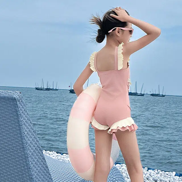 木木兔 夏季时髦洋气时尚女孩中大童初中生游泳学生少女花边泳装泳衣裤 儿童款