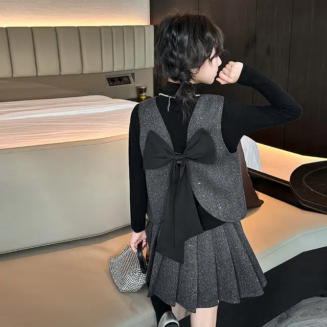 儿童款 木木兔裙装套装 时髦洋气秋季女童裙子 大童 小香风蝴蝶结三件套 柔软百搭潮流青春时尚