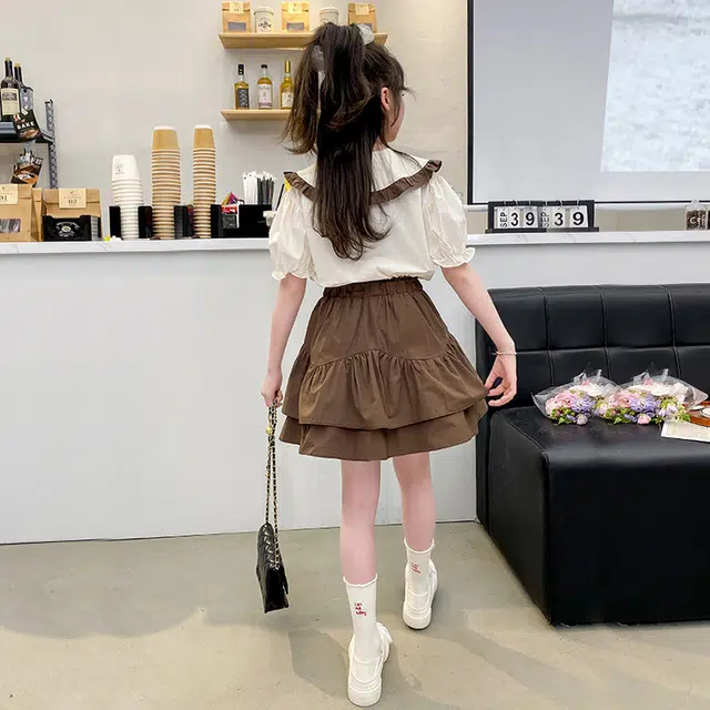 木木兔裙装套装  时髦洋气学院风甜美时尚女孩娃娃领百褶裙百搭两件套