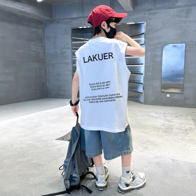 木木兔休闲运动套装 时髦洋气无袖背心牛仔裤时尚男孩宽松舒适两件套 儿童款