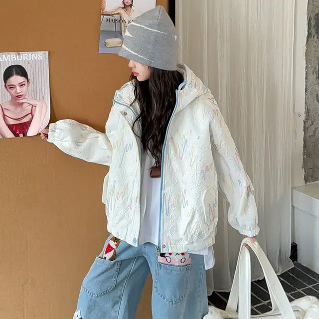 木木兔夹克 潮流时尚女童秋季外套 学生 百搭休闲 宽松连帽 中大童 初中生 时髦洋气防风