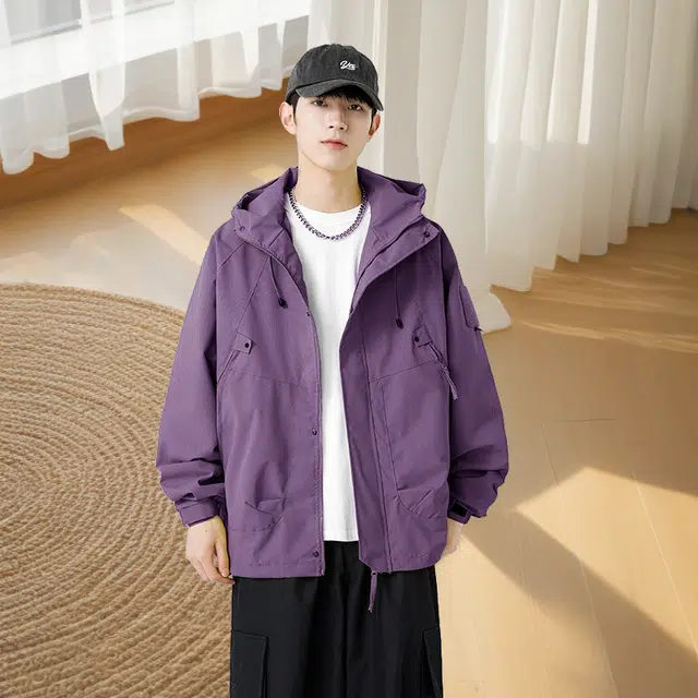 木木兔上装 潮流时尚秋季男外套 情侣装 大码冲锋衣 学生宽松 户外防风 日常通勤百搭 工装机能风连帽 青少年