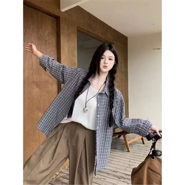 木木兔 潮流时尚  秋季外套  大码情侣装 休闲宽松 日常穿搭 格子春秋衬衣高级感上衣衬衫  男女同款