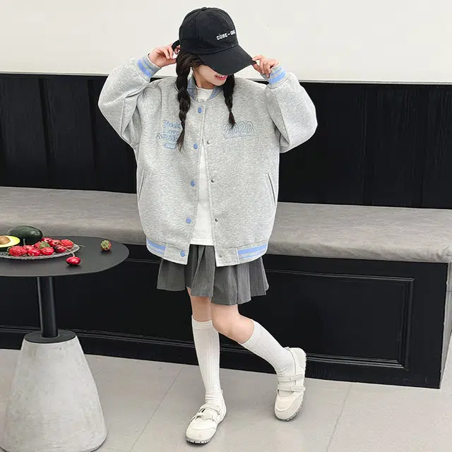 木木兔 棒球服 青春时尚 秋季女童外套 学院风 宽松舒适 学生 百搭休闲运动  潮流洋气 青少年