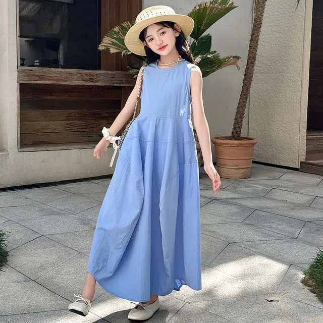 木木兔连衣裙 时髦洋气夏季薄款宽松舒适中大童时尚百搭个性女孩无袖长裙