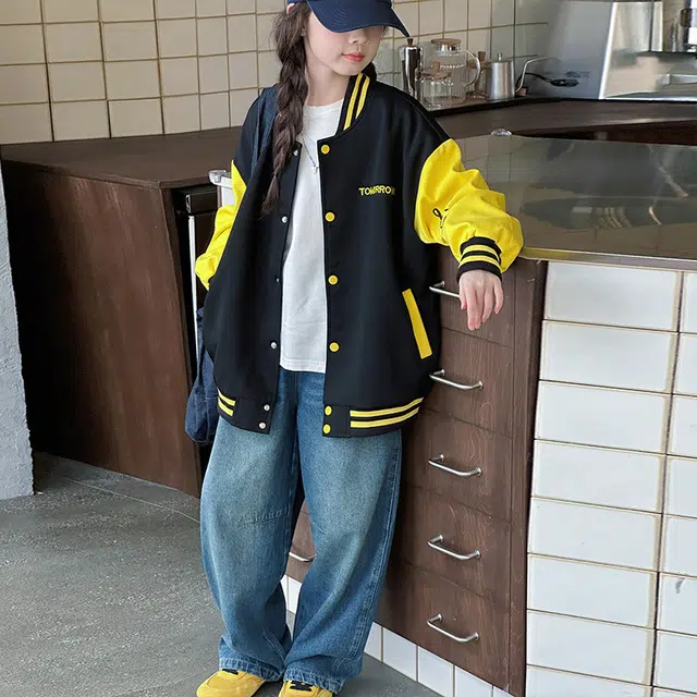 木木兔 棒球服 青春时尚男女童外套 学院风 宽松舒适秋季 简约百搭休闲运动字母潮流洋气 青少年