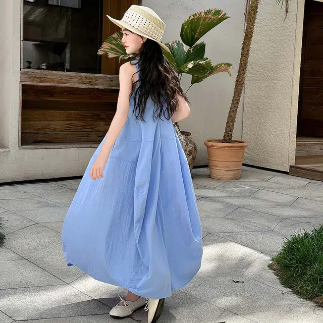 木木兔连衣裙 时髦洋气夏季薄款宽松舒适中大童时尚百搭个性女孩无袖长裙