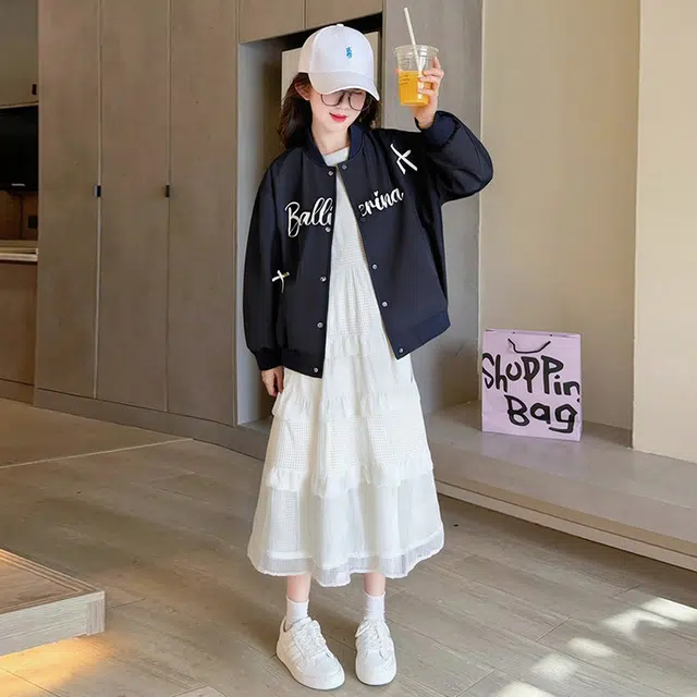 木木兔 棒球服 青春时尚女童秋季外套 学院风宽松舒适 潮流洋气 简约百搭休闲字母 青少年