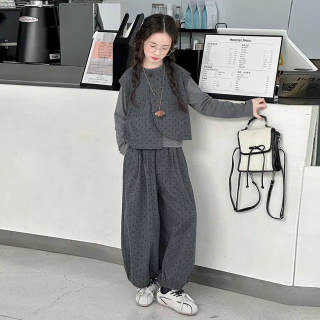 木木兔休闲运动套装 青春潮流时尚女大童秋季不规则马甲灯笼裤三件套 宽松百搭舒适潮酷时髦洋气 青少年