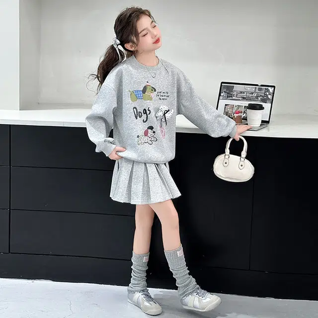 儿童款 木木兔裙装套装 时髦洋气秋季女童裙子 大童 学院风卫衣裙两件套 柔软百搭潮流青春时尚