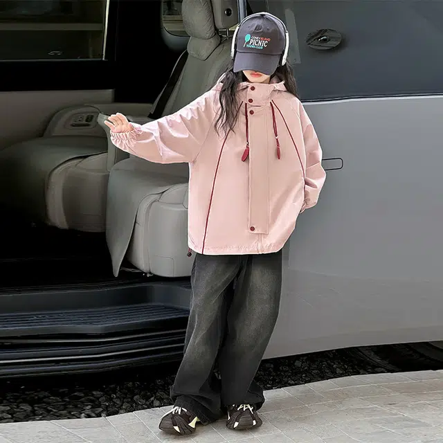 木木兔夹克 潮流时尚女童秋季外套 学生户外防风 百搭休闲 美式宽松连帽 中大童初女孩 时髦洋气 青少年