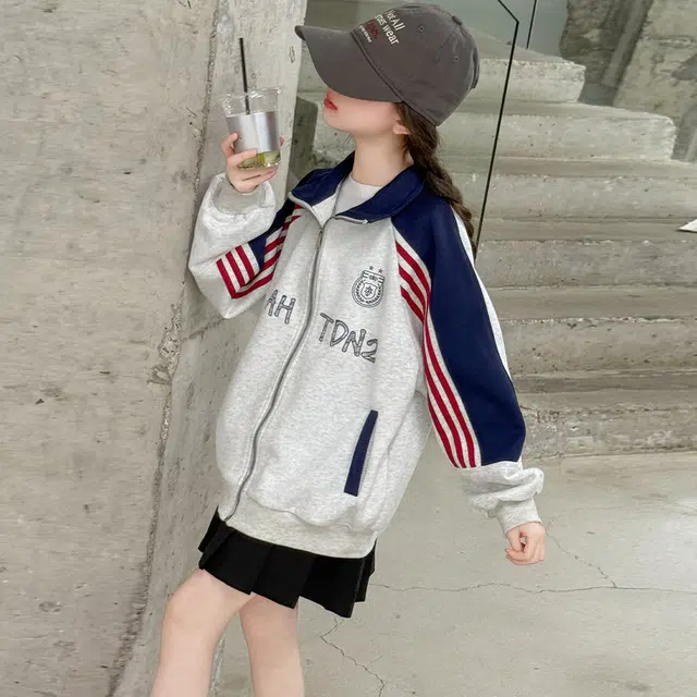 木木兔 棒球服 青春潮流时尚女大童外套 学院风 立领潮范宽松舒适秋季简约百搭休闲运动 青少年