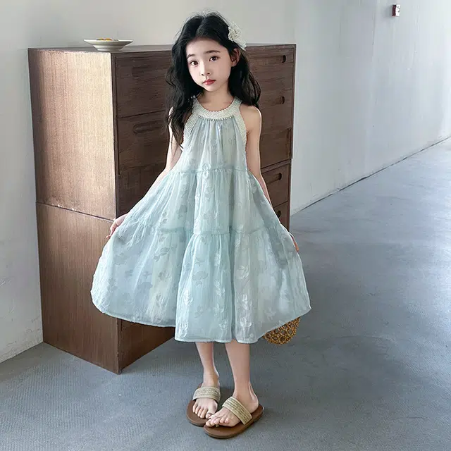 木木兔连衣裙 时髦洋气夏季薄款无袖天丝宽松舒适中大童时尚百搭女孩公主裙子