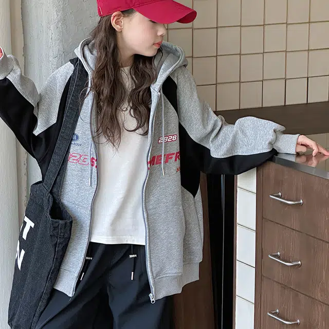 木木兔卫衣 潮流青春时尚 女童外套   宽松舒适柔软 休闲百搭 女孩学院风  中大童拼色连帽