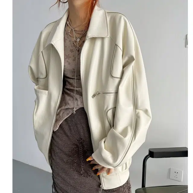 木木兔 潮流时尚秋季外套 大码情侣装 简约百搭 宽松美式皮痞帅高级感拉链夹克 男女同款