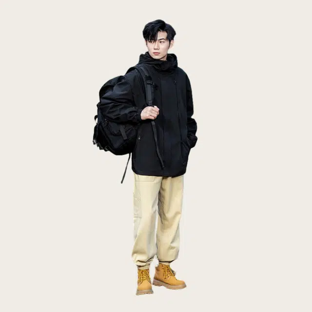 木木兔上装 潮流时尚秋季男外套 情侣装 大码冲锋衣 学生宽松 户外防风 日常通勤百搭 工装休闲运动夹克 青少年