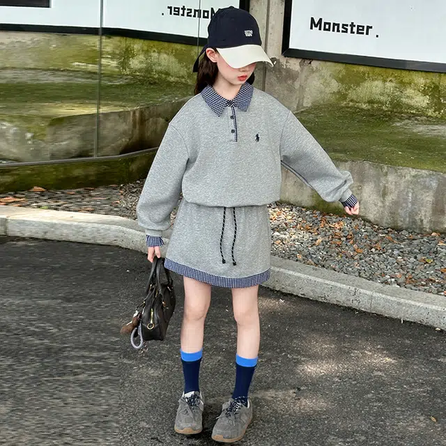 儿童款 木木兔裙装套装 时髦洋气秋季女童裙子 大童 学院风甜美翻领两件套 柔软百搭潮流青春时尚