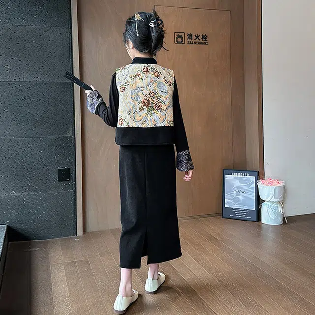 儿童款 木木兔裙装套装 时髦洋气秋季女童裙子 中大童 新中式长裙三件套 柔软百搭潮流青春时尚