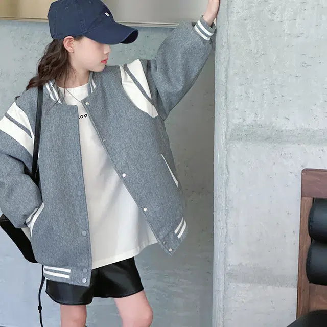 木木兔 棒球服 青春时尚女童外套学院风宽松舒适 秋冬季 学生简约百搭休闲运动 潮流洋气 青少年
