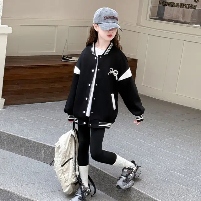 木木兔 棒球服 青春时尚潮流女大童外套学院风 甜美宽松舒适秋季简约百搭休闲运动洋气 青少年