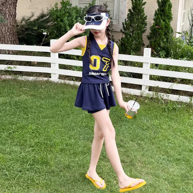 木木兔 夏季时髦洋气时尚女孩字母印花游泳显瘦泳衣裤 儿童款