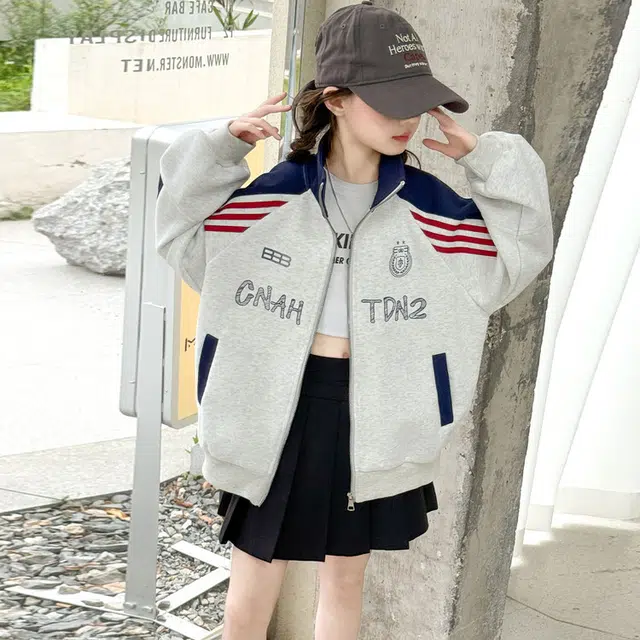 木木兔 棒球服 青春潮流时尚女大童外套 学院风 立领潮范宽松舒适秋季简约百搭休闲运动 青少年