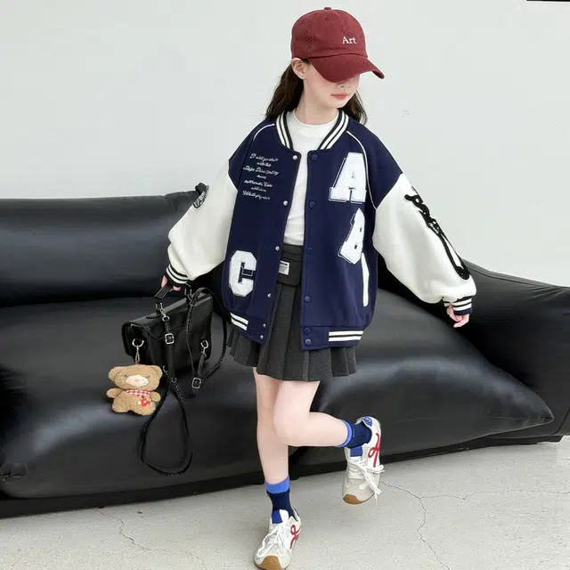 木木兔 棒球服 青春潮流时尚女大童外套学院风 宽松舒适秋冬季简约百搭休闲运动洋气 青少年