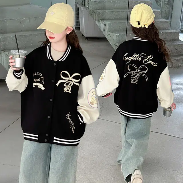 木木兔 棒球服 青春个性 时尚女童外套 学院风宽松舒适 春秋季 简约百搭休闲运动 潮流洋气 青少年