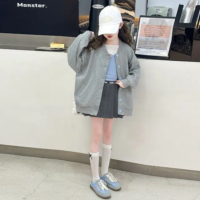 木木兔 棒球服 青春潮流时尚女大童外套学院风 宽松舒适秋季简约百搭休闲运动 潮童 青少年