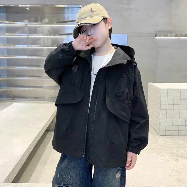 木木兔夹克 潮流时尚男童秋季外套 潮酷百搭时髦洋气宽松舒适街头风 大童男孩工装连帽 青少年