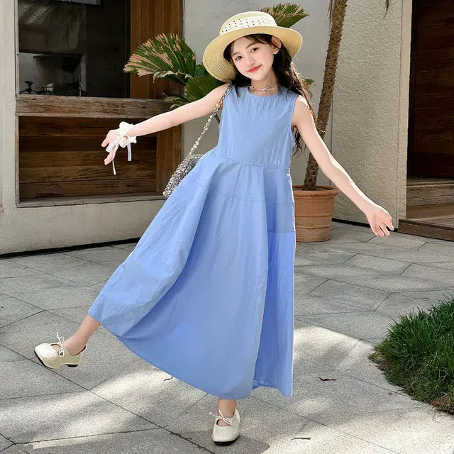 木木兔连衣裙 时髦洋气夏季薄款宽松舒适中大童时尚百搭个性女孩无袖长裙