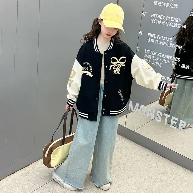 木木兔 棒球服 青春个性 时尚女童外套 学院风宽松舒适 春秋季 简约百搭休闲运动 潮流洋气 青少年