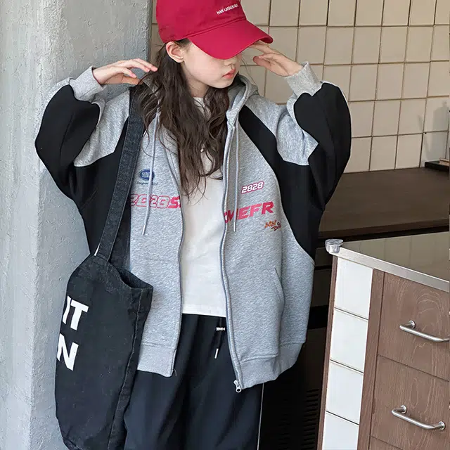 木木兔卫衣 潮流青春时尚 女童外套   宽松舒适柔软 休闲百搭 女孩学院风  中大童拼色连帽