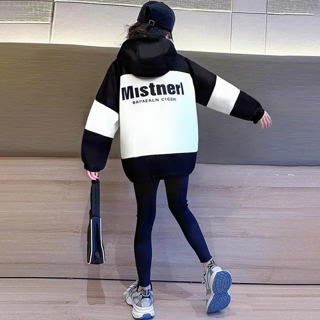 木木兔夹克 潮流时尚女童秋季外套 学生百搭休闲 户外防水防风 宽松连帽 帅气 中大童初中生 时髦洋气 青少年