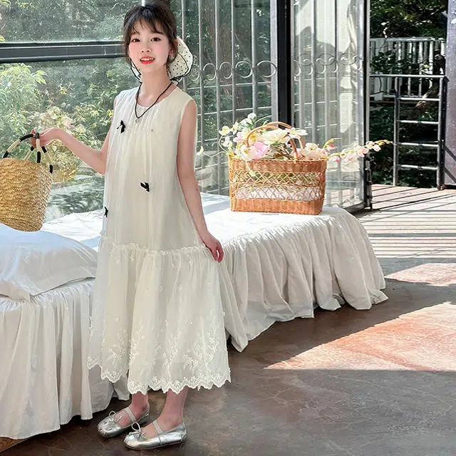 木木兔连衣裙 时髦洋气夏季薄款宽松舒适中大童时尚百搭个性女孩无袖裙子