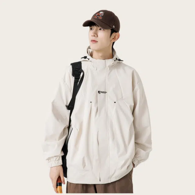 木木兔上装 流时尚秋季男外套 情侣装 大码 山系户外三防冲锋衣 学生宽松 防风 日常通勤百搭 工装连帽 青少年